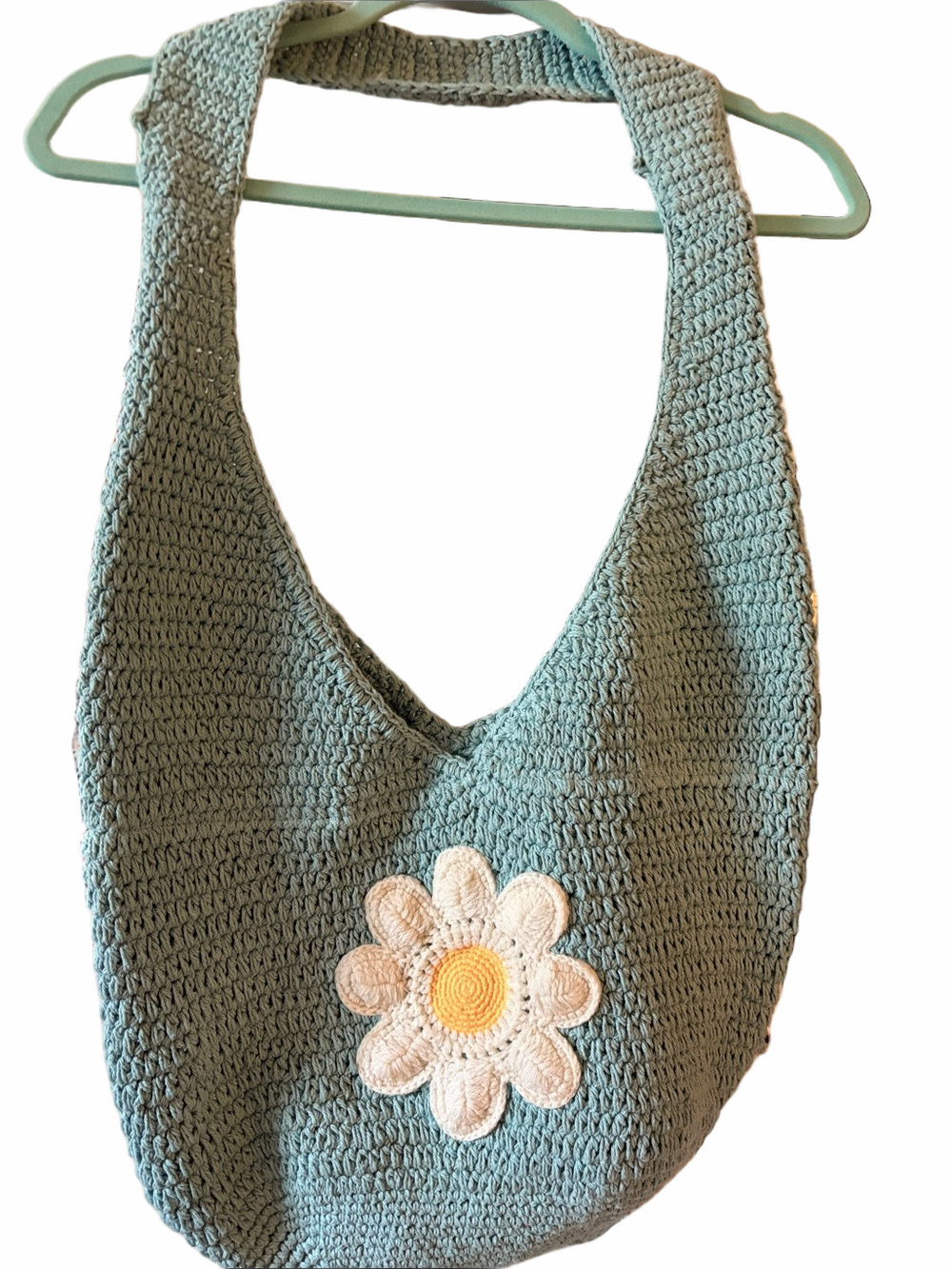 Boho/ Retro/ Festival crochet Daisy/ aqua  large shoulder bag.